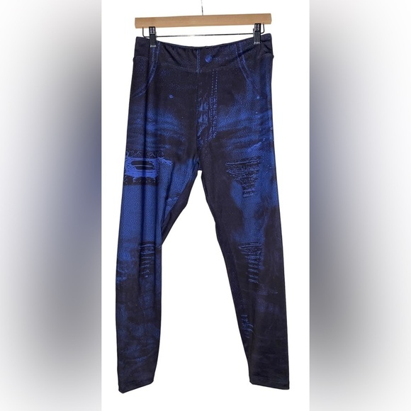 Flamingo Denim Look High Waisted Sports Leggings Dark Wash Size 2XL(14/16) - Picture 1 of 7